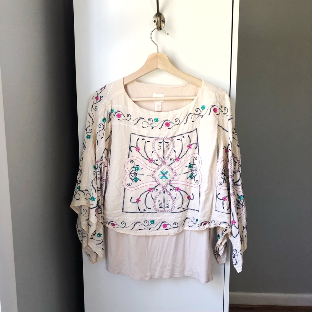 Chico’s embroidered boho loose fit blouse